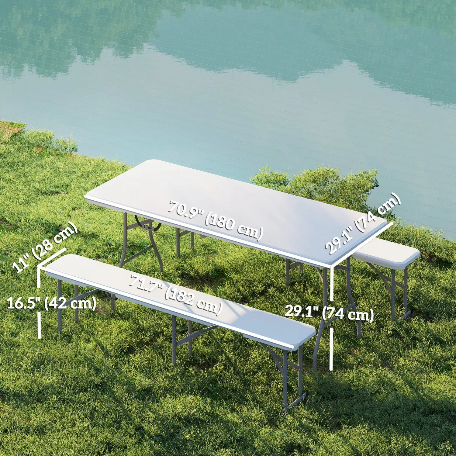 Outsunny 6ft 3-piece Folding Picnic Table With 2 Benches, White