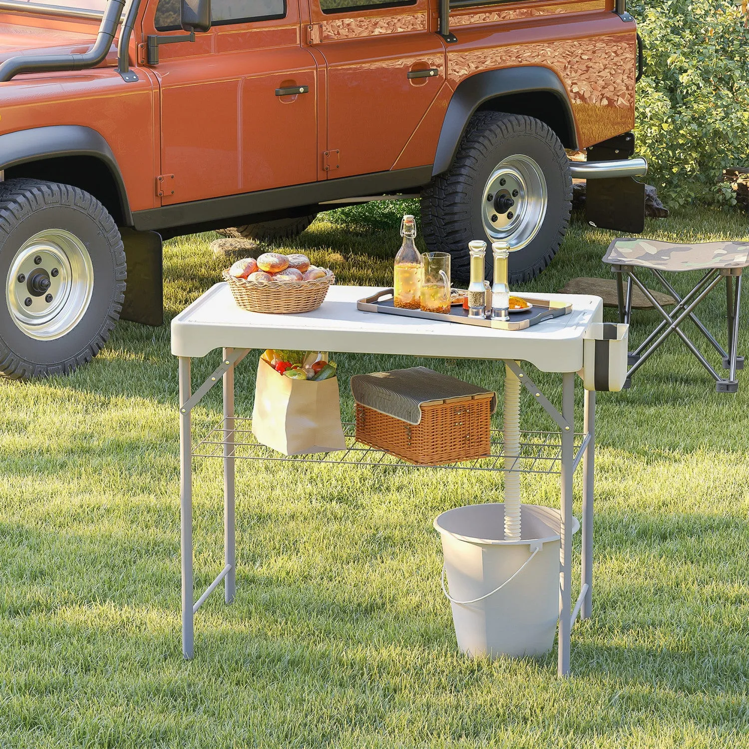 Outsunny Folding Fish Cleaning Table Camping Table With Sinks Faucet, White