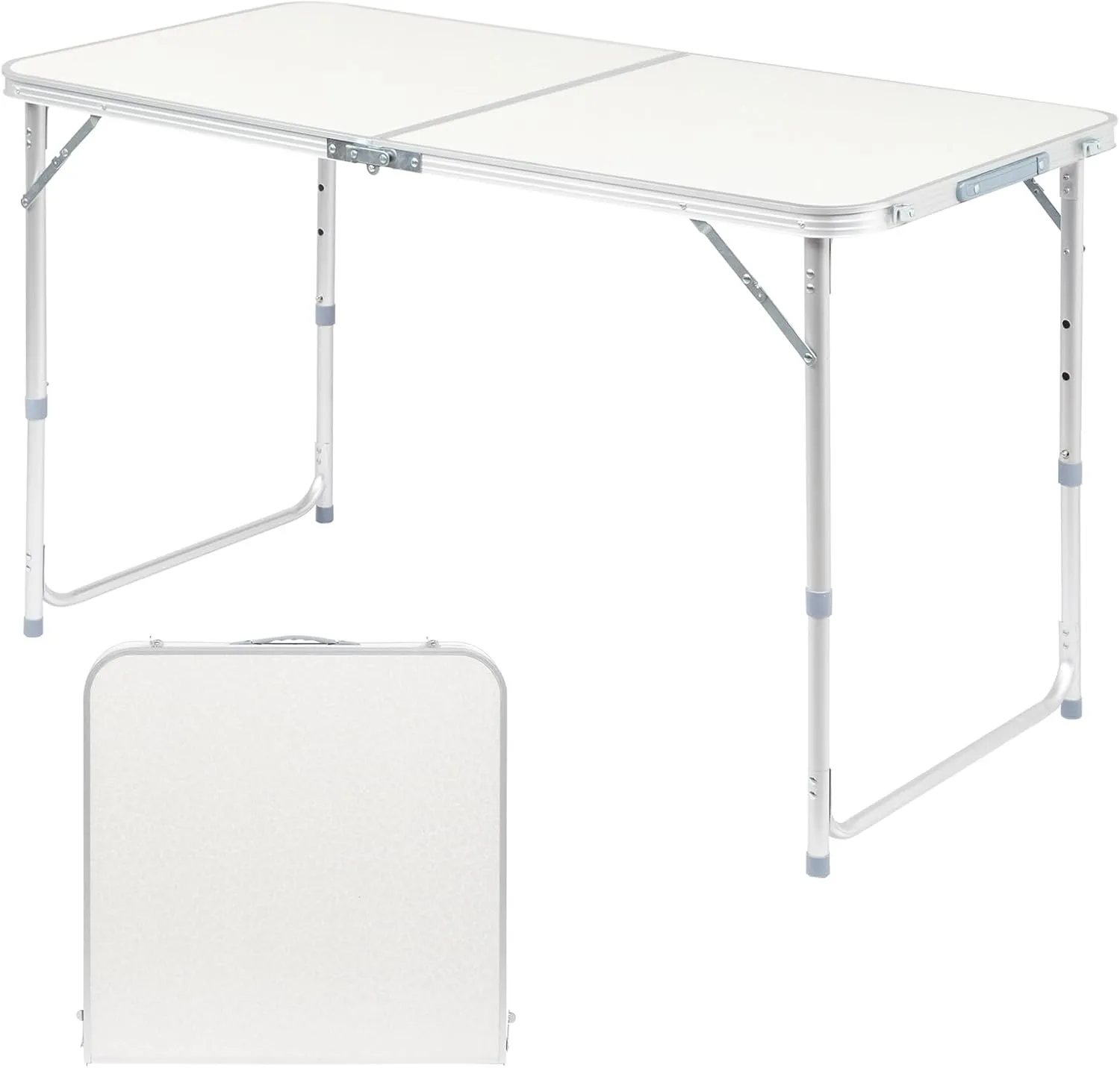 Outvita 4ft Portable Folding Camping Table, Outdoor Waterproof Adjustable Height Table, Aluminum Lightweight Suitcase Foldable Table for Picnic BBQ Beach Dining