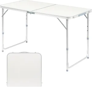 Outvita 4ft Portable Folding Camping Table, Outdoor Waterproof Adjustable Height Table, Aluminum Lightweight Suitcase Foldable Table for Picnic BBQ Beach Dining