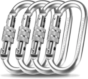 Oval Indoor Outdoor Climbing Carabiner, Screw Locking Heavy Duty Safety Caribeener Clips, 25 KN (5600 LBS) for Hammock, Rope, Hiking, Camping