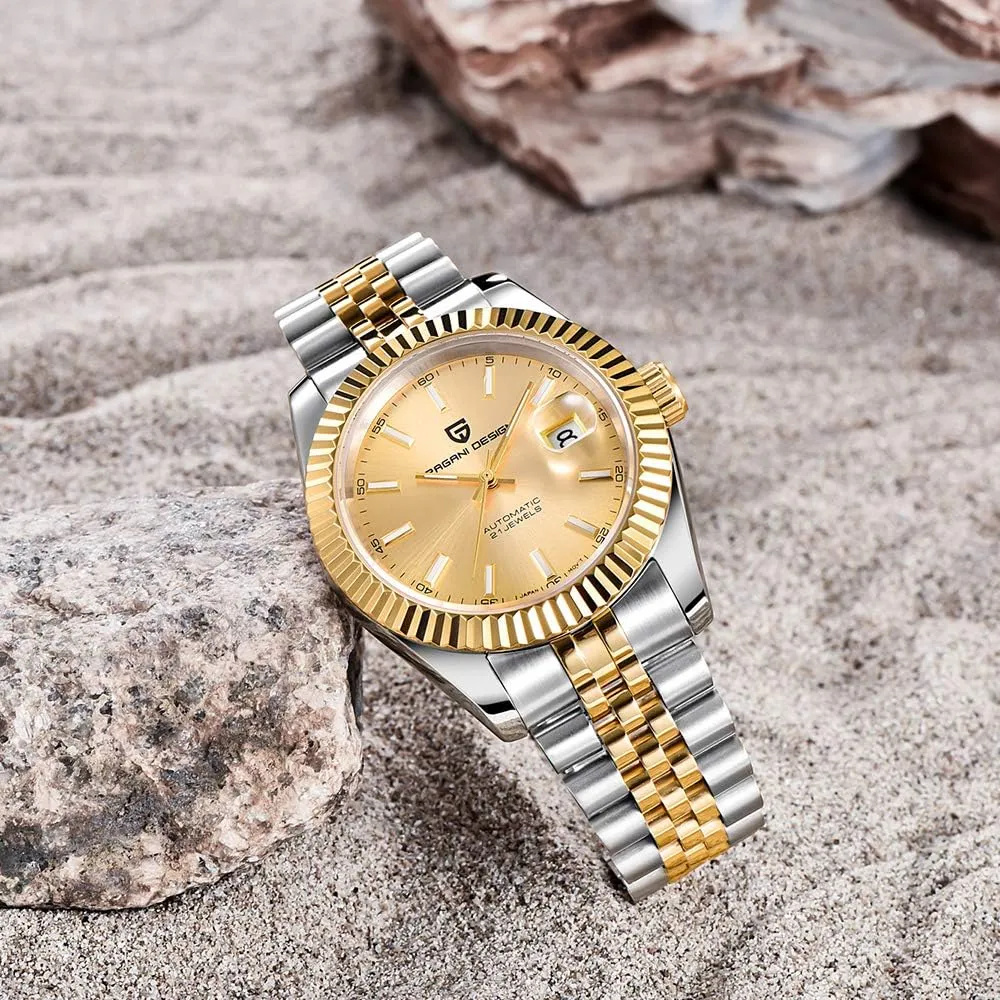 Pagani Design 1645 Men's Automatic Watches, NH35 Movement Stianless Steel Band 100M Waterproof Men Self Winding Dress Wrist Watch
