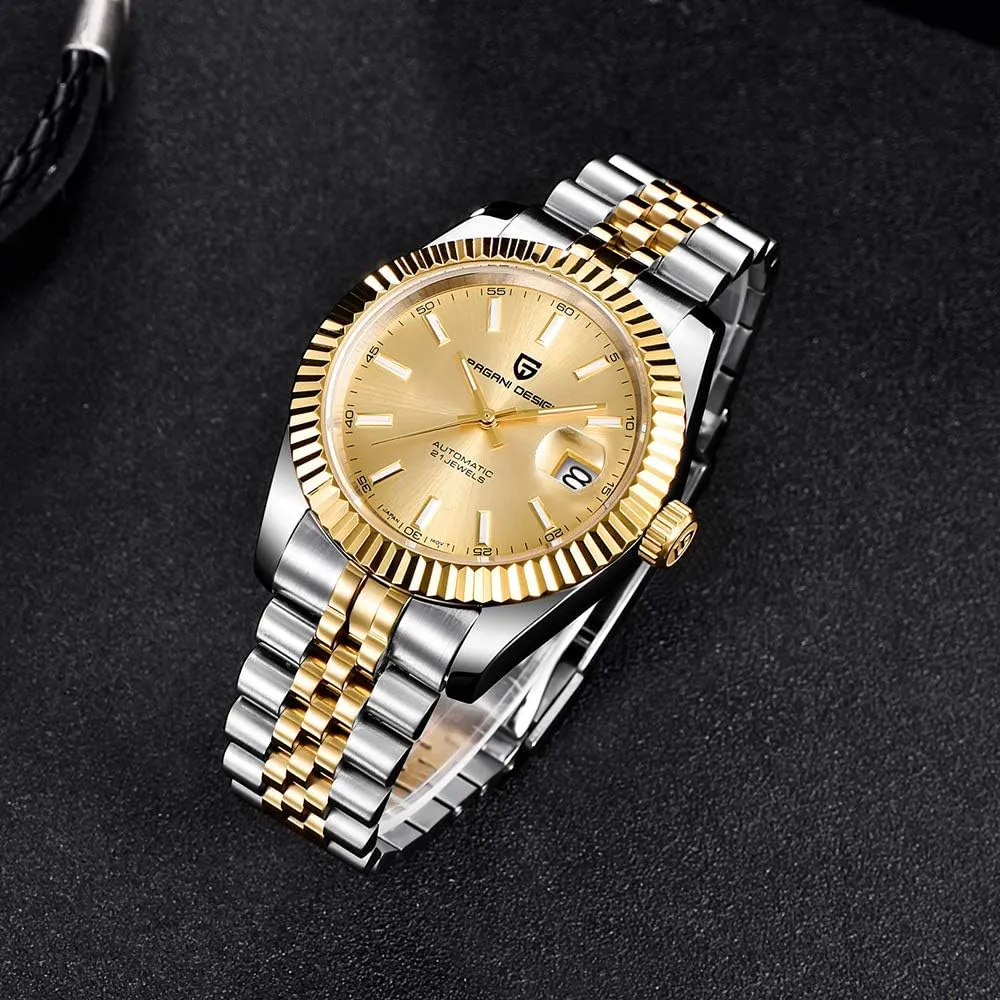 Pagani Design 1645 Men's Automatic Watches, NH35 Movement Stianless Steel Band 100M Waterproof Men Self Winding Dress Wrist Watch