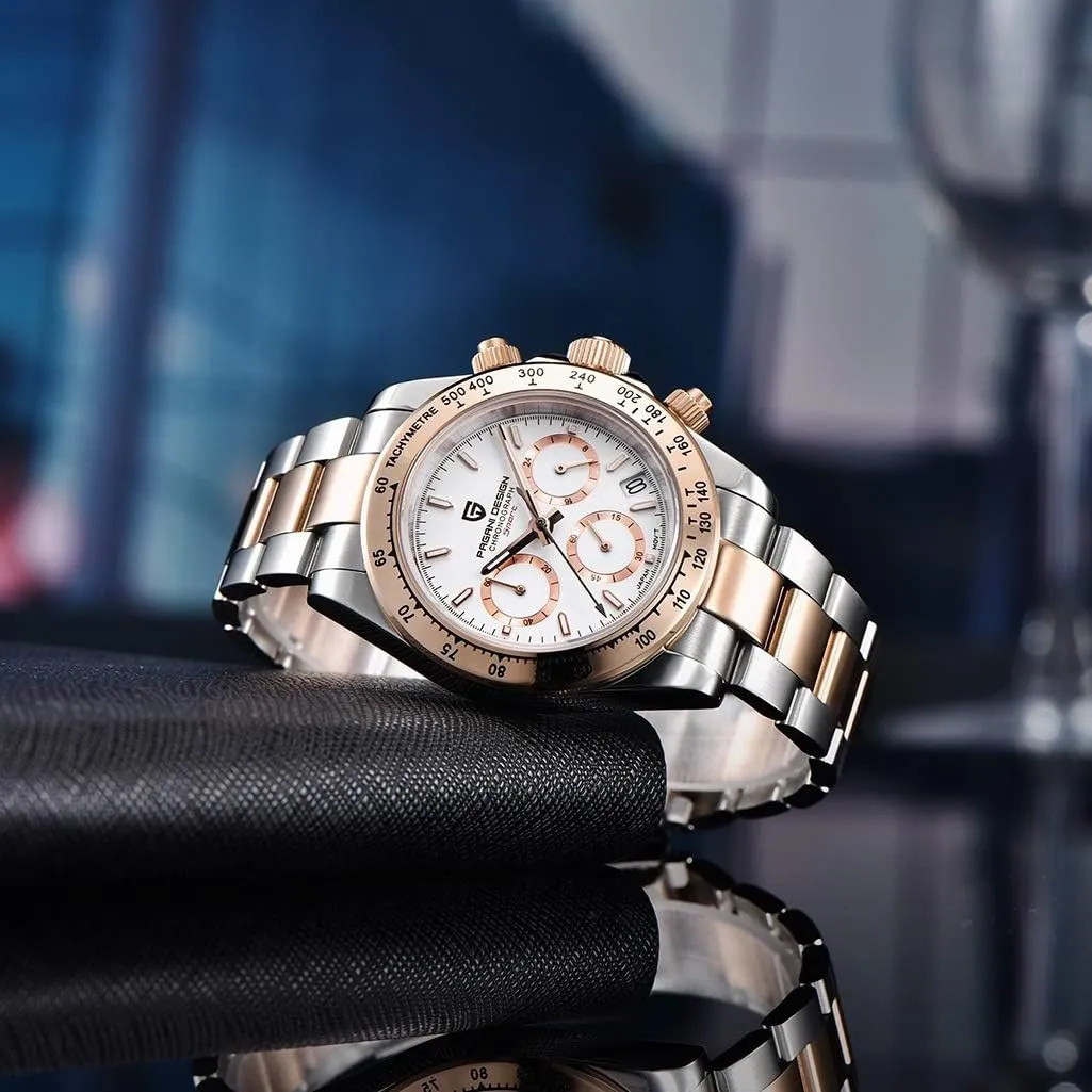 Pagani Design Daytona Homage Men's Quartz Watches Japan Movement Ceramic Bezel Stainless Steel Band Screw-in Crown Waterproof Sport Chronograph Watch