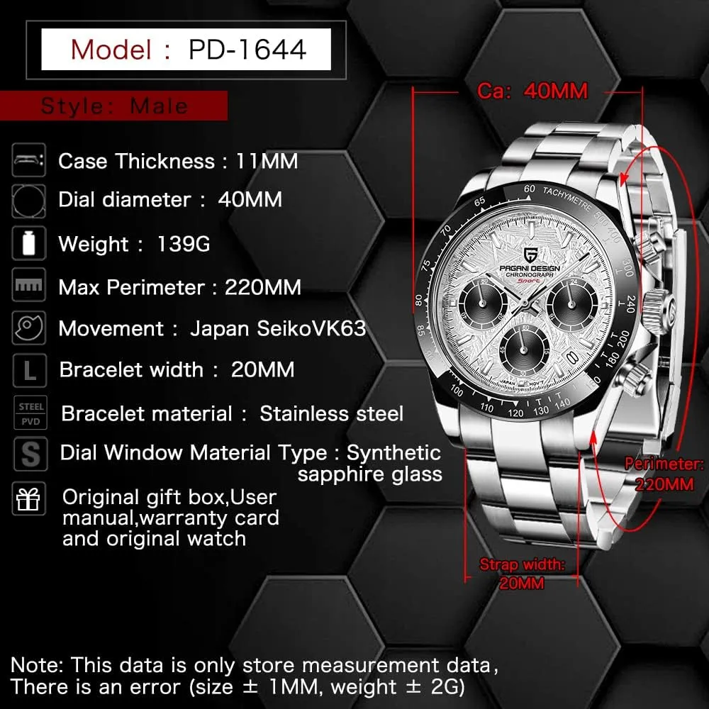 Pagani Design Daytona Homage Men's Quartz Watches Japan Movement Ceramic Bezel Stainless Steel Band Screw-in Crown Waterproof Sport Chronograph Watch