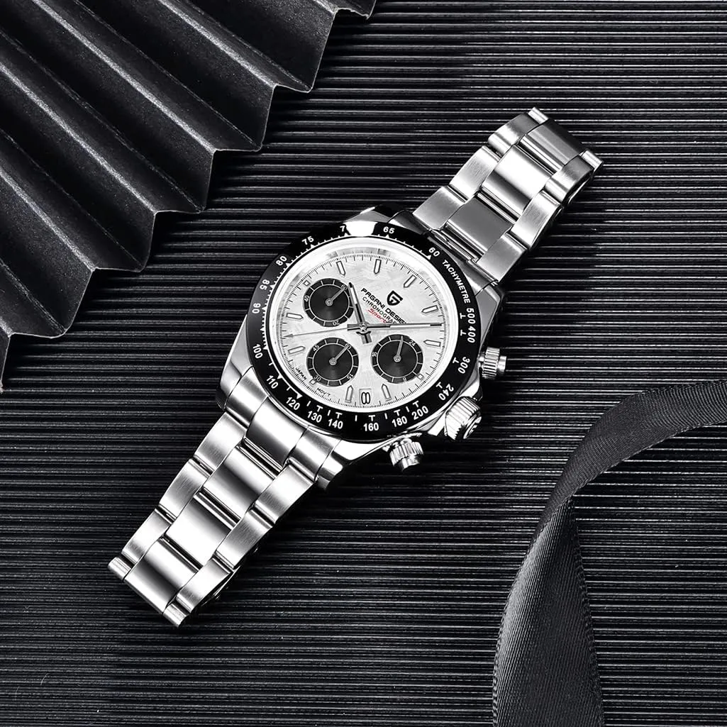 Pagani Design Daytona Homage Men's Quartz Watches Japan Movement Ceramic Bezel Stainless Steel Band Screw-in Crown Waterproof Sport Chronograph Watch