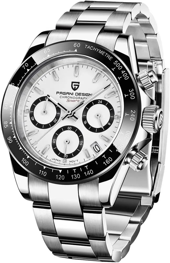 Pagani Design Daytona Homage Men's Quartz Watches Japan Movement Ceramic Bezel Stainless Steel Band Screw-in Crown Waterproof Sport Chronograph Watch