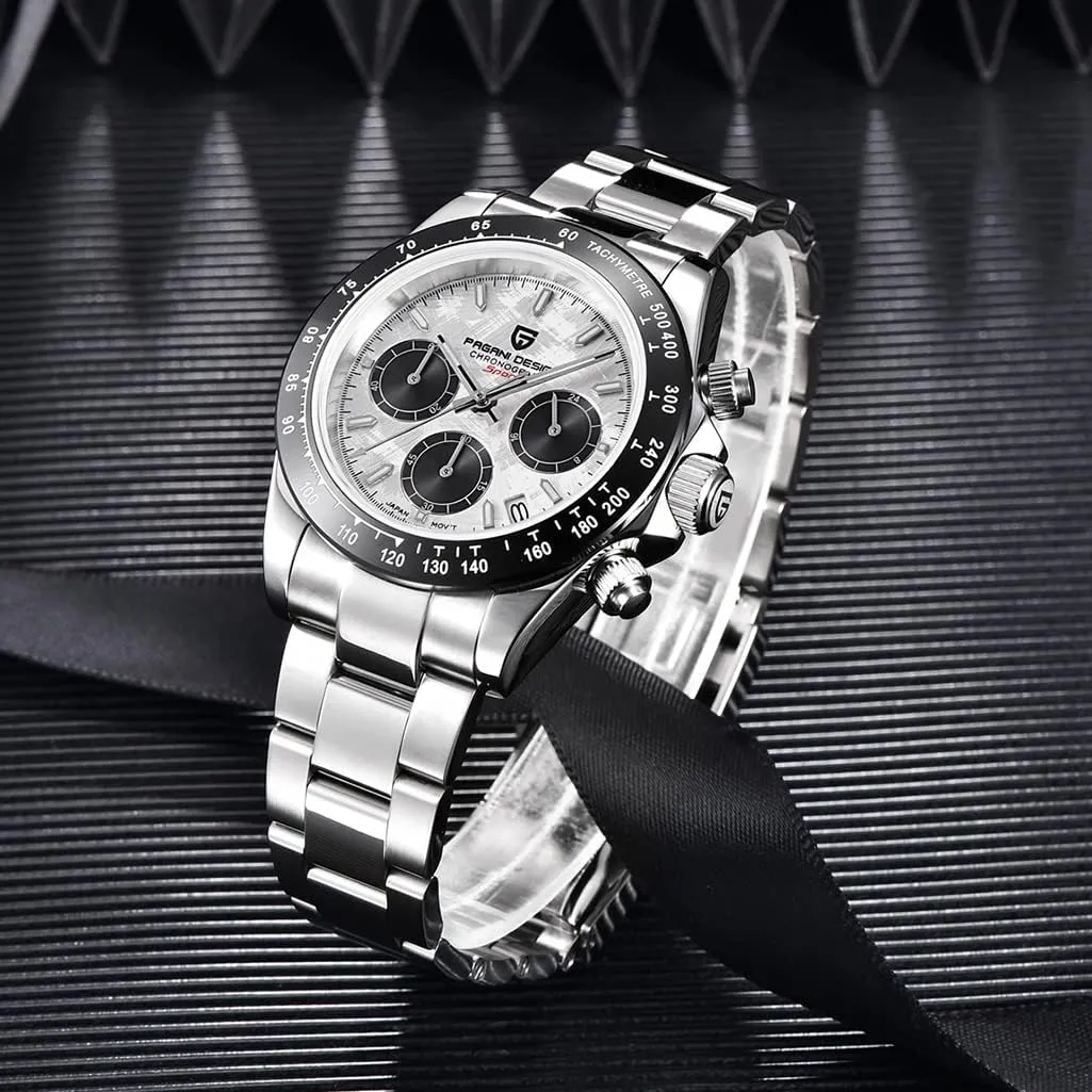 Pagani Design Daytona Homage Men's Quartz Watches Japan Movement Ceramic Bezel Stainless Steel Band Screw-in Crown Waterproof Sport Chronograph Watch