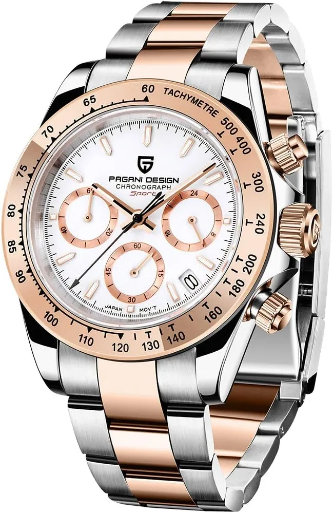 Pagani Design Daytona Homage Men's Quartz Watches Japan Movement Ceramic Bezel Stainless Steel Band Screw-in Crown Waterproof Sport Chronograph Watch
