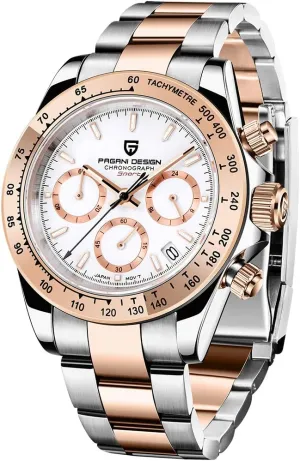 Pagani Design Daytona Homage Men's Quartz Watches Japan Movement Ceramic Bezel Stainless Steel Band Screw-in Crown Waterproof Sport Chronograph Watch