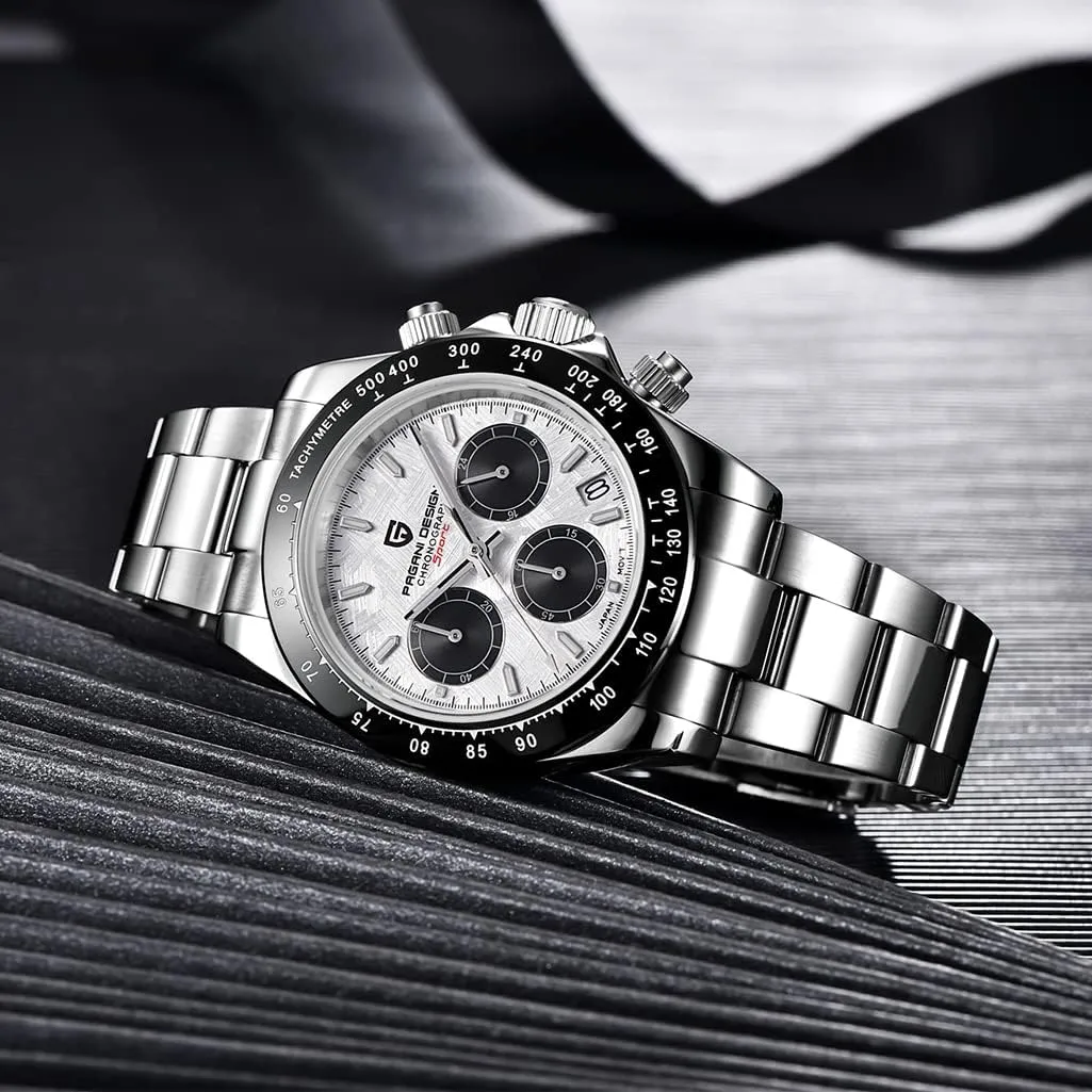 Pagani Design Daytona Homage Men's Quartz Watches Japan Movement Ceramic Bezel Stainless Steel Band Screw-in Crown Waterproof Sport Chronograph Watch