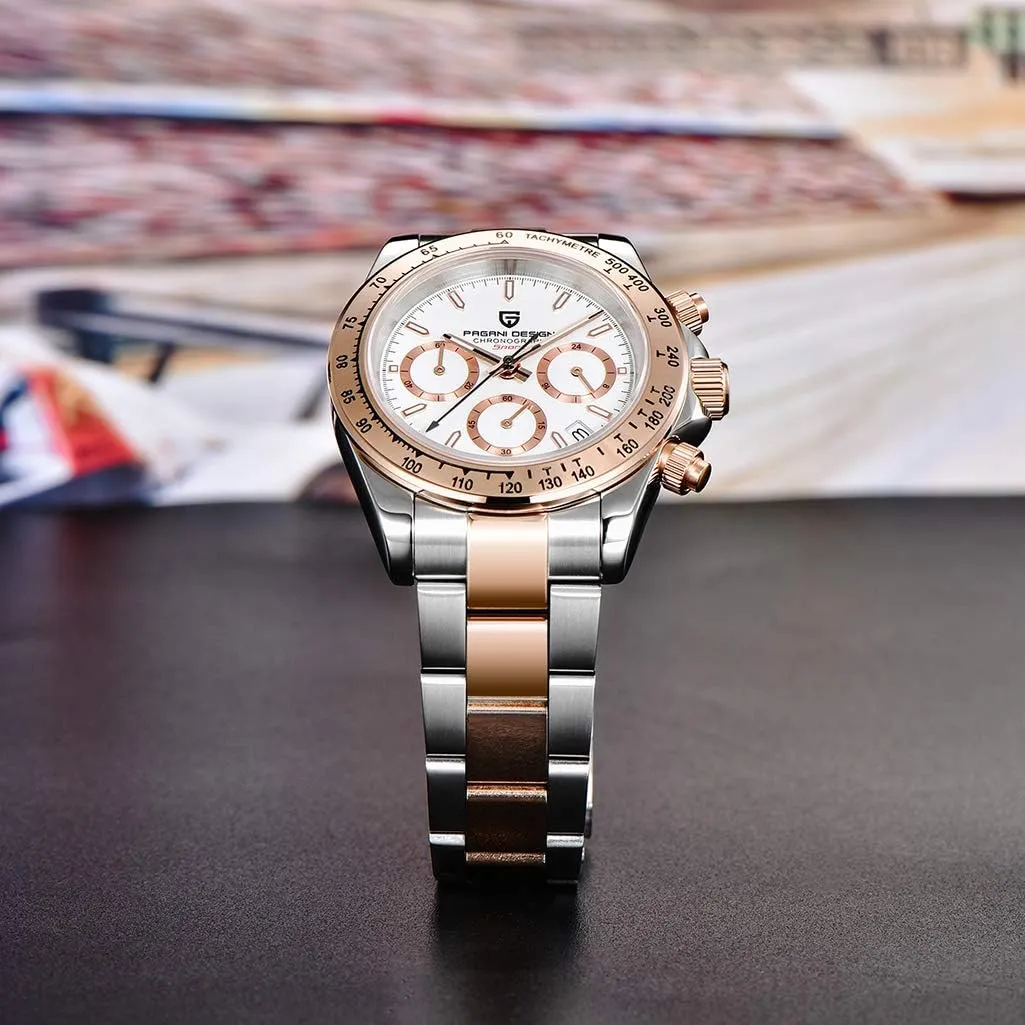 Pagani Design Daytona Homage Men's Quartz Watches Japan Movement Ceramic Bezel Stainless Steel Band Screw-in Crown Waterproof Sport Chronograph Watch