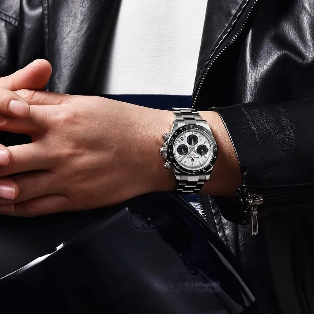 Pagani Design Daytona Homage Men's Quartz Watches Japan Movement Ceramic Bezel Stainless Steel Band Screw-in Crown Waterproof Sport Chronograph Watch