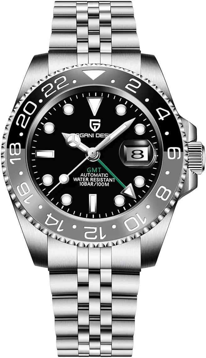 Pagani Design GMT Automatic Mechanical Men's Watch Rotating Ceramic Bezel Stainless Steel Watch with Date Function Men's Sport Watch