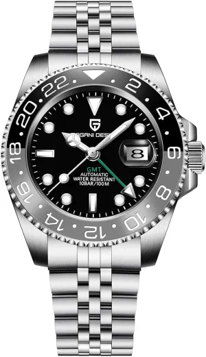 Pagani Design GMT Automatic Mechanical Men's Watch Rotating Ceramic Bezel Stainless Steel Watch with Date Function Men's Sport Watch