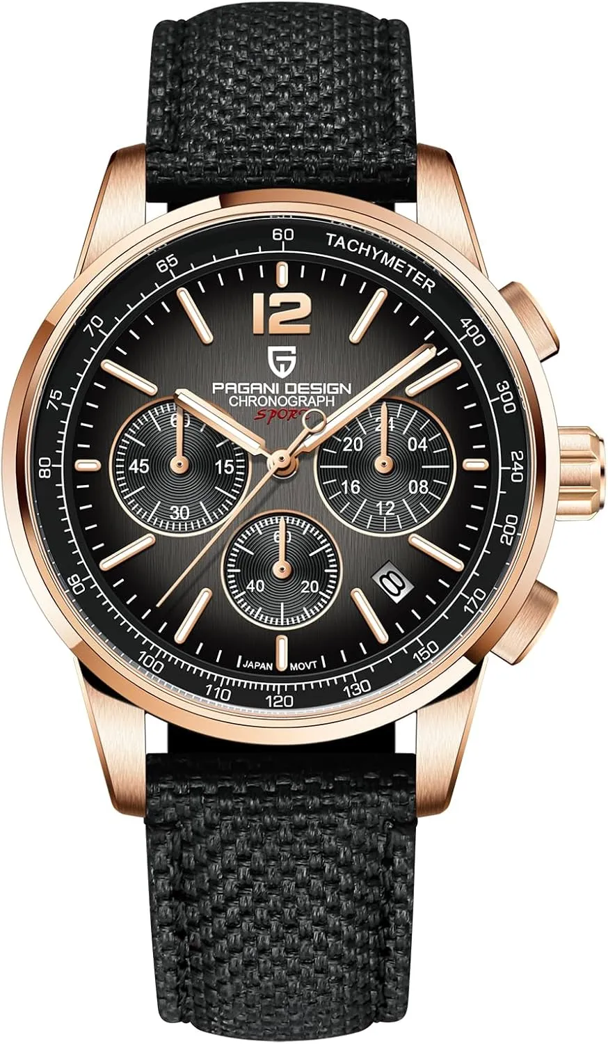 Pagani Design Men's Watch, Quartz Chronograph, 100M Water Resistant Stainless Steel Case, 40mm Dial Diameter, Sapphire Glass, Nylon Strap, Sporty Casual