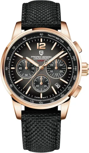 Pagani Design Men's Watch, Quartz Chronograph, 100M Water Resistant Stainless Steel Case, 40mm Dial Diameter, Sapphire Glass, Nylon Strap, Sporty Casual