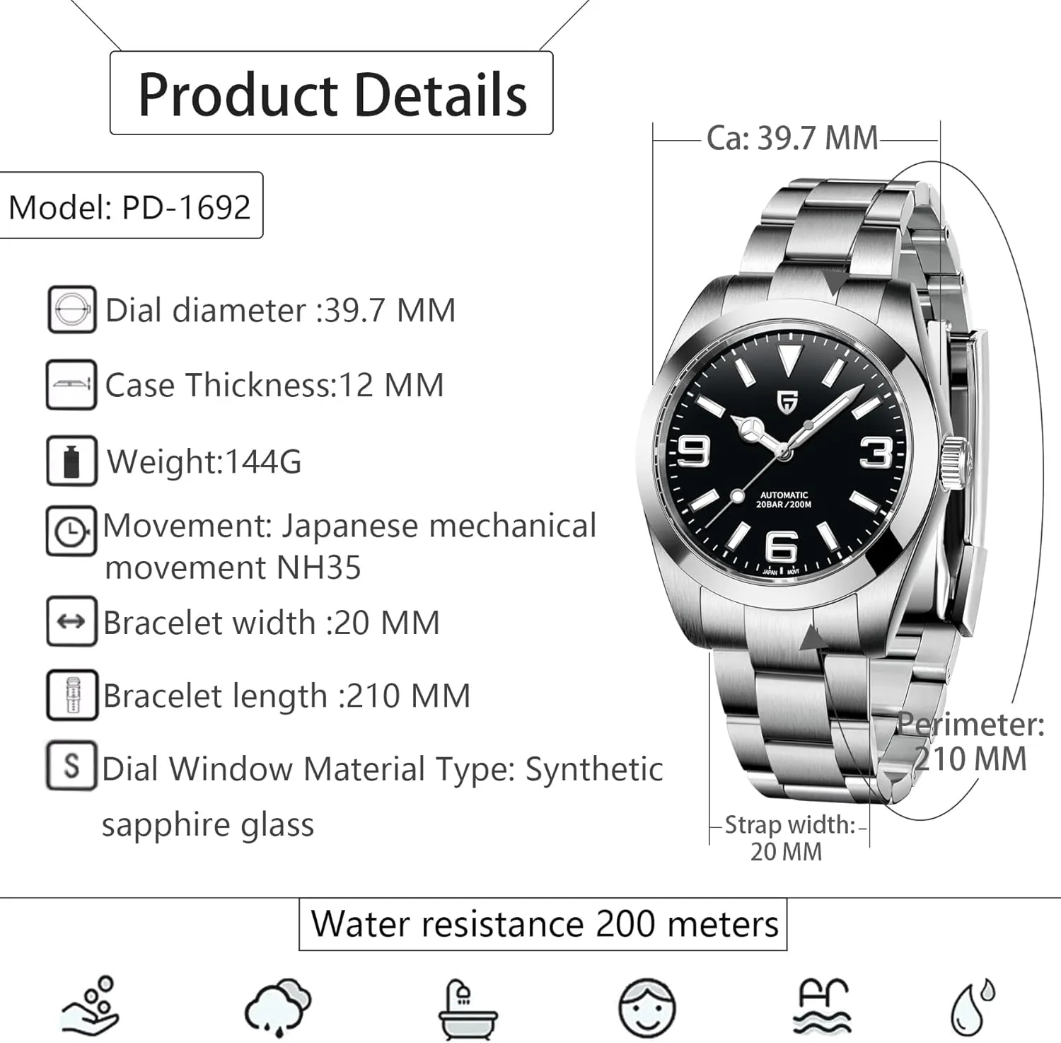 Pagani Design Watches for Men Automatic Diver Watch Sapphire Glass Stainless Steel 40MM Waterproof Wrist Watch
