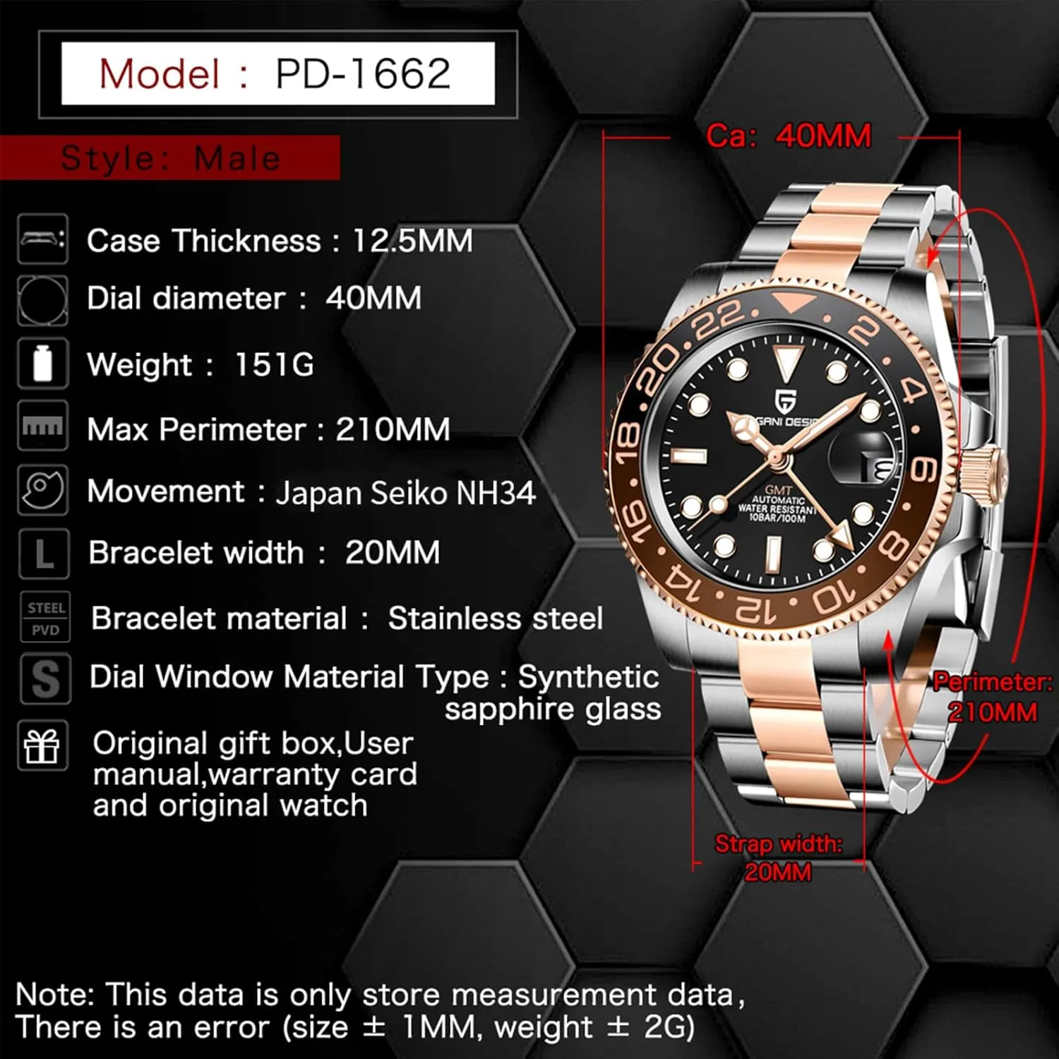 Pagani Design Watches for Men Automatic GMT Watch Japan NH34 Movement Sapphire Glass Stainless Steel 40MM Super Luminous Waterproof Wrist Watch