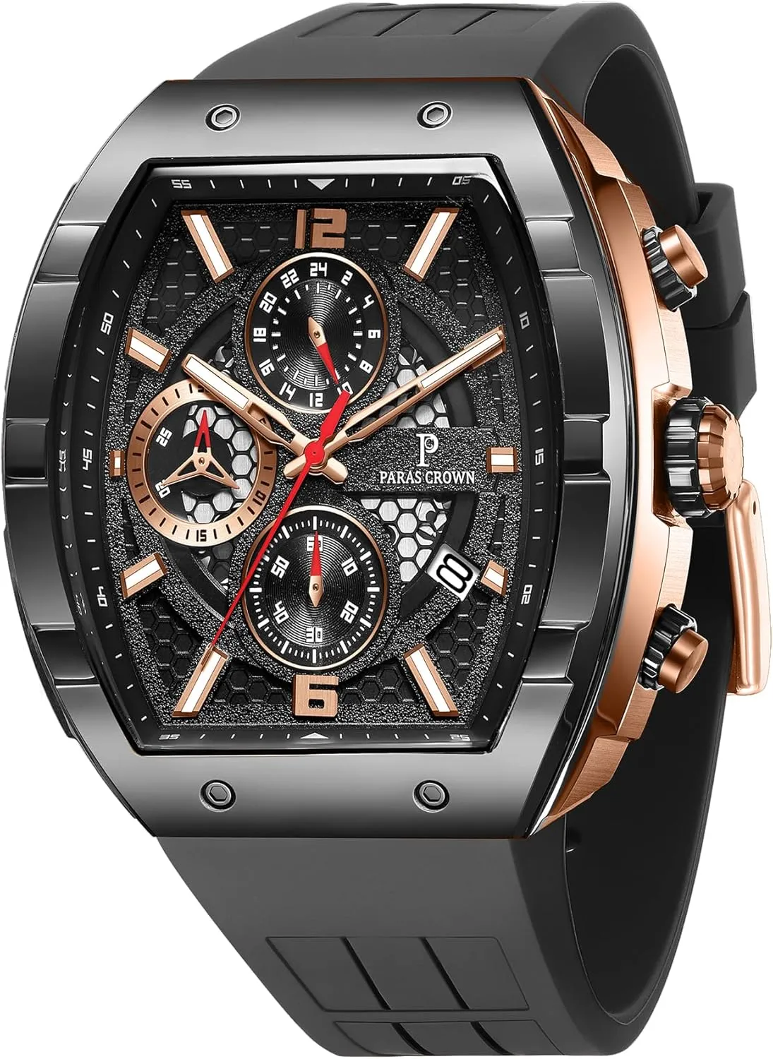Paras Crown Watches for Men Luxury Fashion Analog 50M Waterproof Sports Watch with Tonneau Dial Luminous Quartz Business Wrist Watch