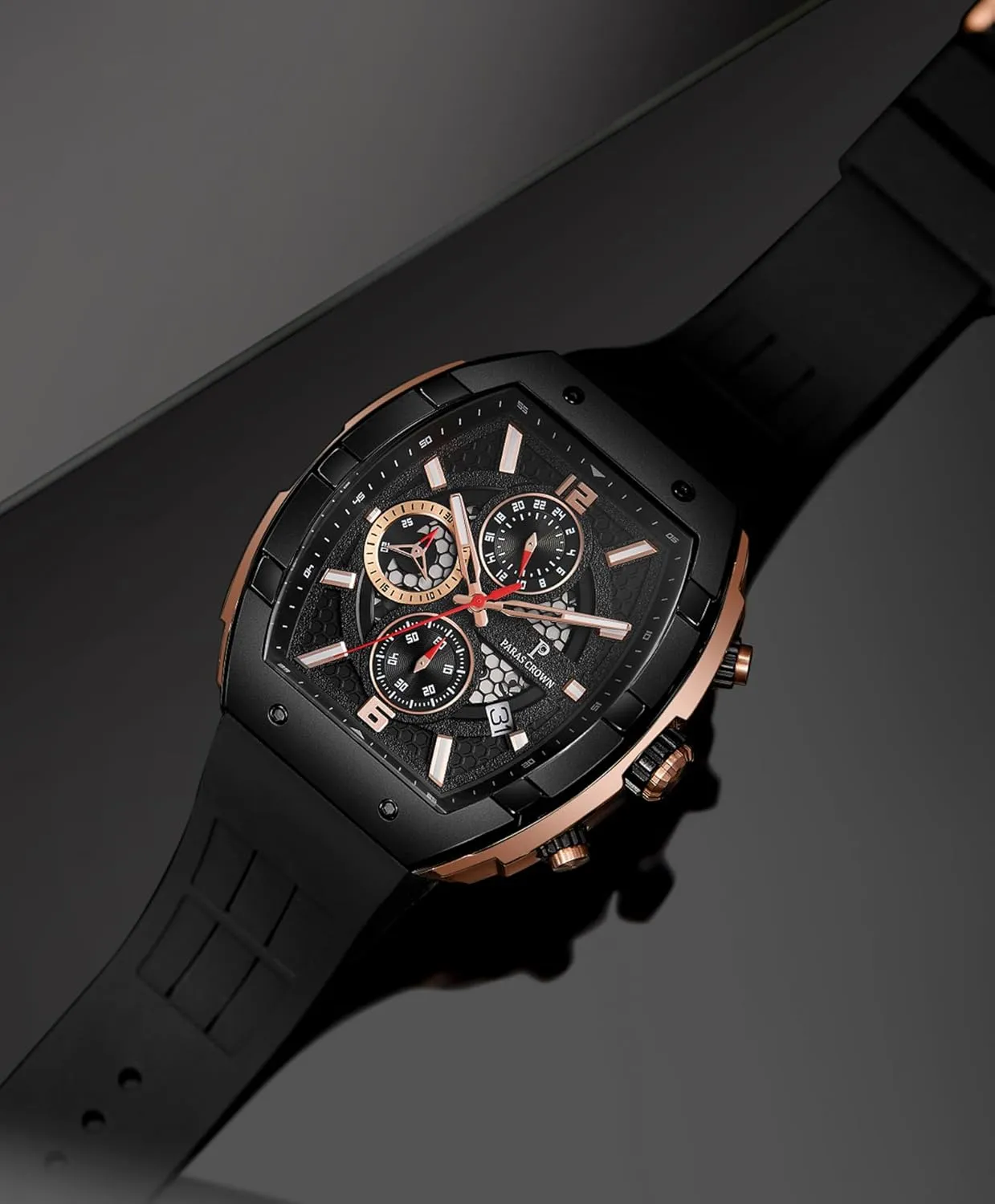 Paras Crown Watches for Men Luxury Fashion Analog 50M Waterproof Sports Watch with Tonneau Dial Luminous Quartz Business Wrist Watch
