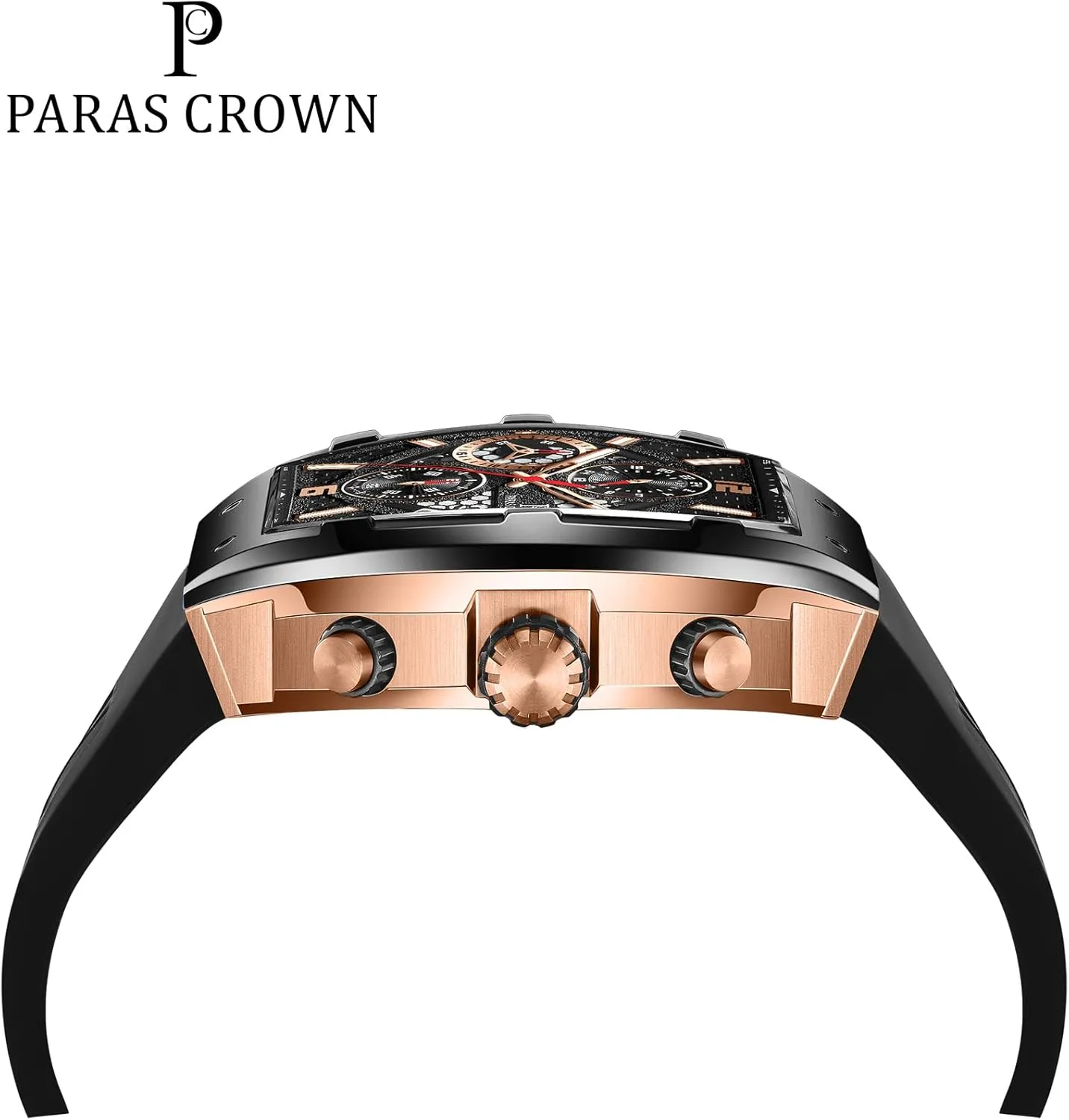 Paras Crown Watches for Men Luxury Fashion Analog 50M Waterproof Sports Watch with Tonneau Dial Luminous Quartz Business Wrist Watch