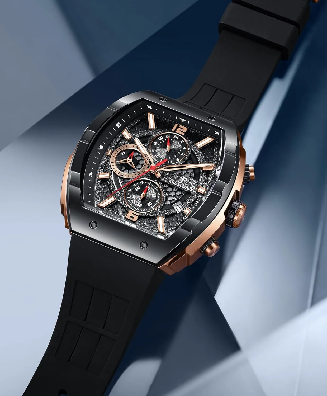 Paras Crown Watches for Men Luxury Fashion Analog 50M Waterproof Sports Watch with Tonneau Dial Luminous Quartz Business Wrist Watch