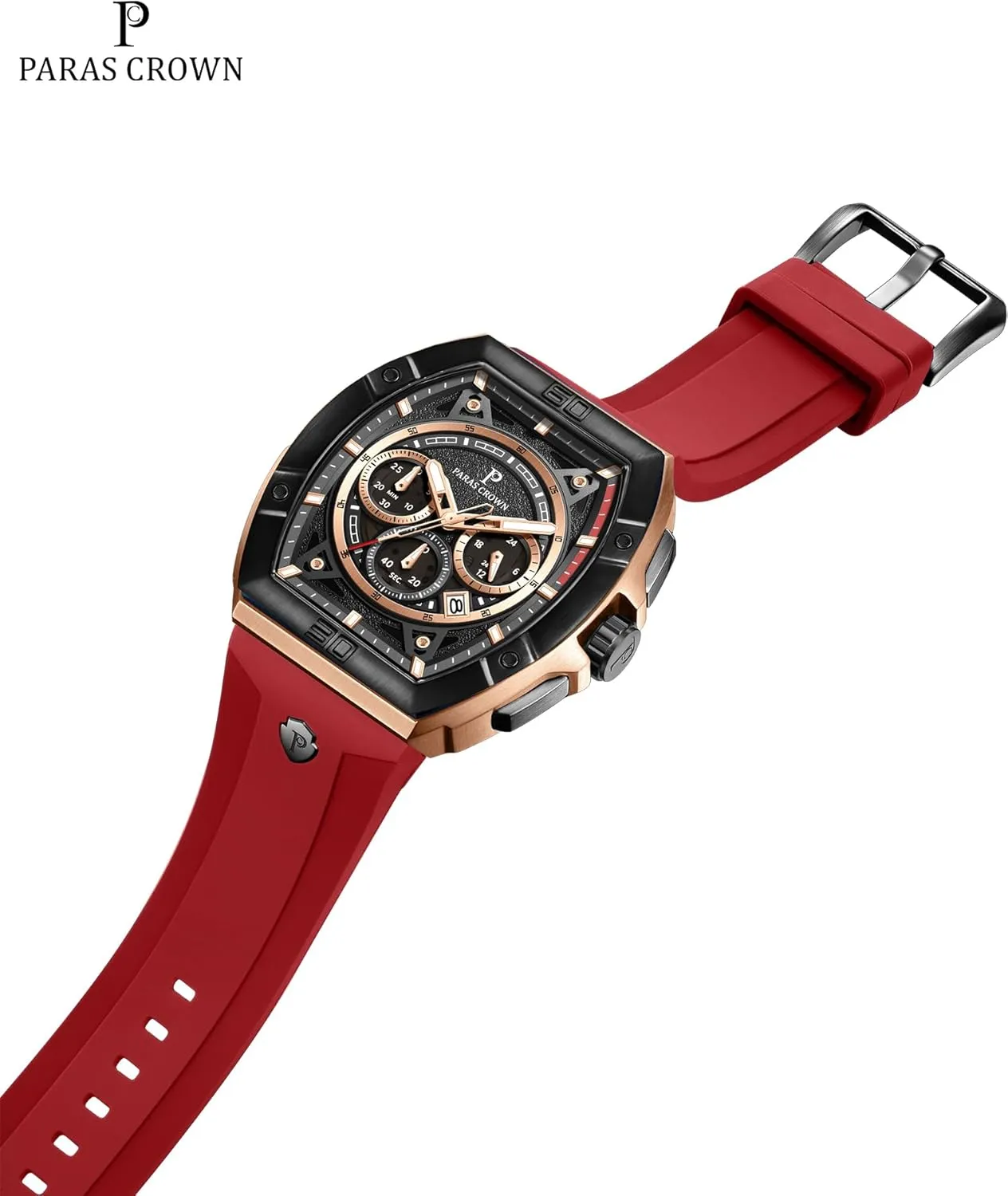 Paras Crown Watches for Men Tonneau 5ATM Waterproof Quartz Luxury Chronograph Analog Men's Wrist Watches Stainless Steel Case Mens Watches