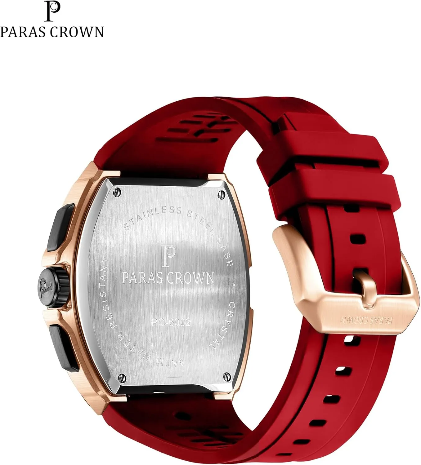 Paras Crown Watches for Men Tonneau 5ATM Waterproof Quartz Luxury Chronograph Analog Men's Wrist Watches Stainless Steel Case Mens Watches