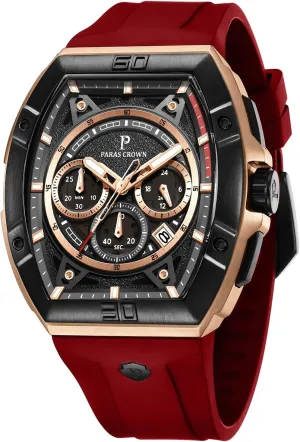 Paras Crown Watches for Men Tonneau 5ATM Waterproof Quartz Luxury Chronograph Analog Men's Wrist Watches Stainless Steel Case Mens Watches