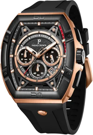 Paras Crown Watches for Men Tonneau 5ATM Waterproof Quartz Luxury Chronograph Analog Men's Wrist Watches Stainless Steel Case Mens Watches