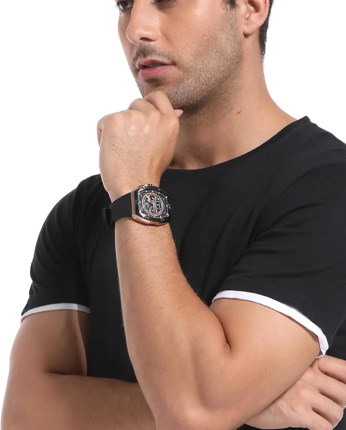 Paras Crown Watches for Men Tonneau 5ATM Waterproof Quartz Luxury Chronograph Analog Men's Wrist Watches Stainless Steel Case Mens Watches