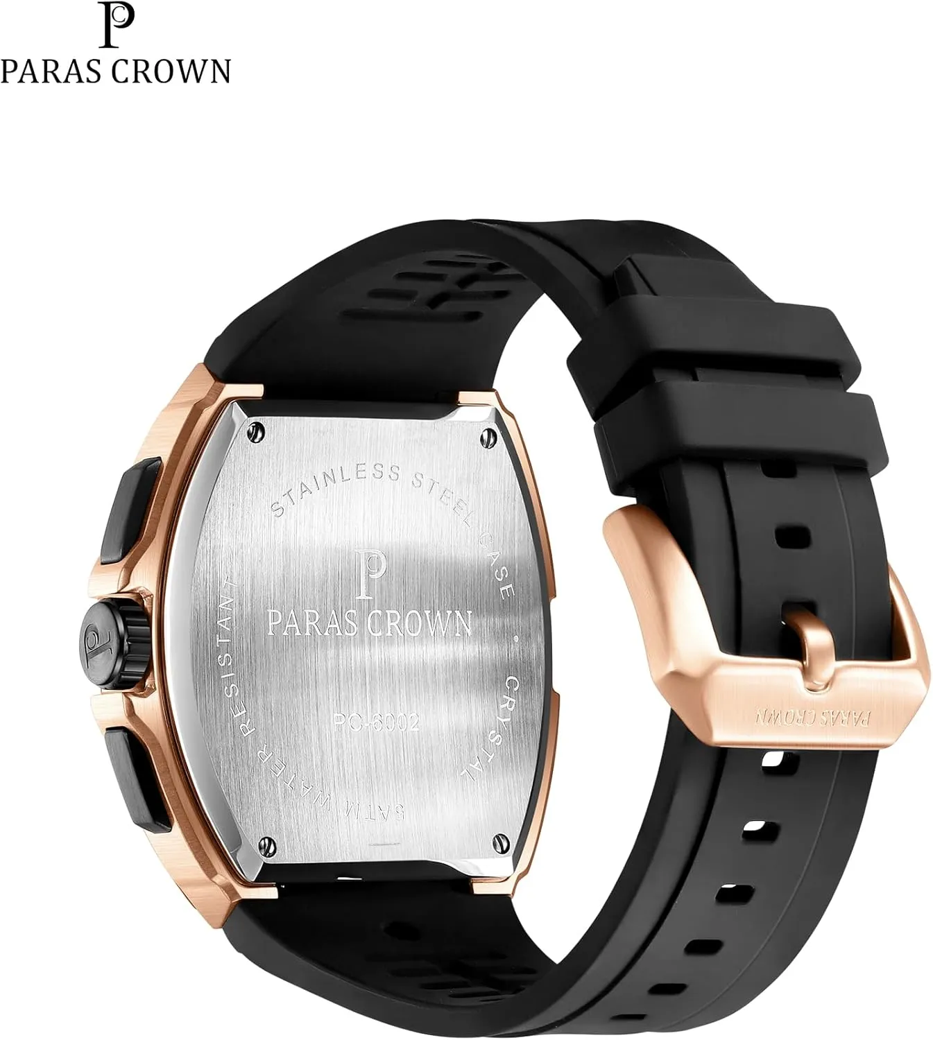 Paras Crown Watches for Men Tonneau 5ATM Waterproof Quartz Luxury Chronograph Analog Men's Wrist Watches Stainless Steel Case Mens Watches