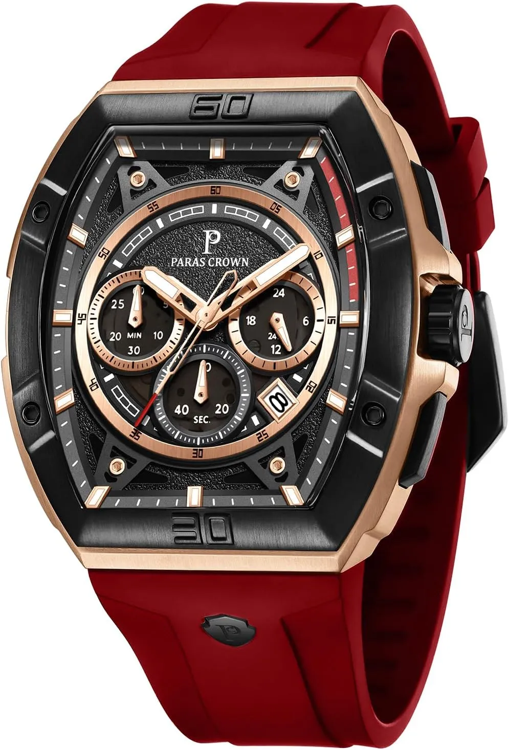 Paras Crown Watches for Men Tonneau 5ATM Waterproof Quartz Luxury Chronograph Analog Men's Wrist Watches Stainless Steel Case Mens Watches