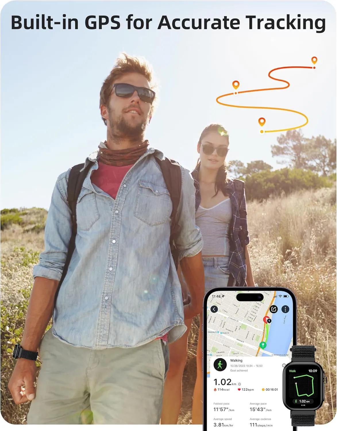 Parsonver Built-in GPS Smart Watch for Men Women with Bluetooth Calling, GPS Fitness Activity Tracker 100  Sport Modes, Heart Rate Sleep Monitor, Waterproof Pedometer for Android & iPhone(Two Bands)