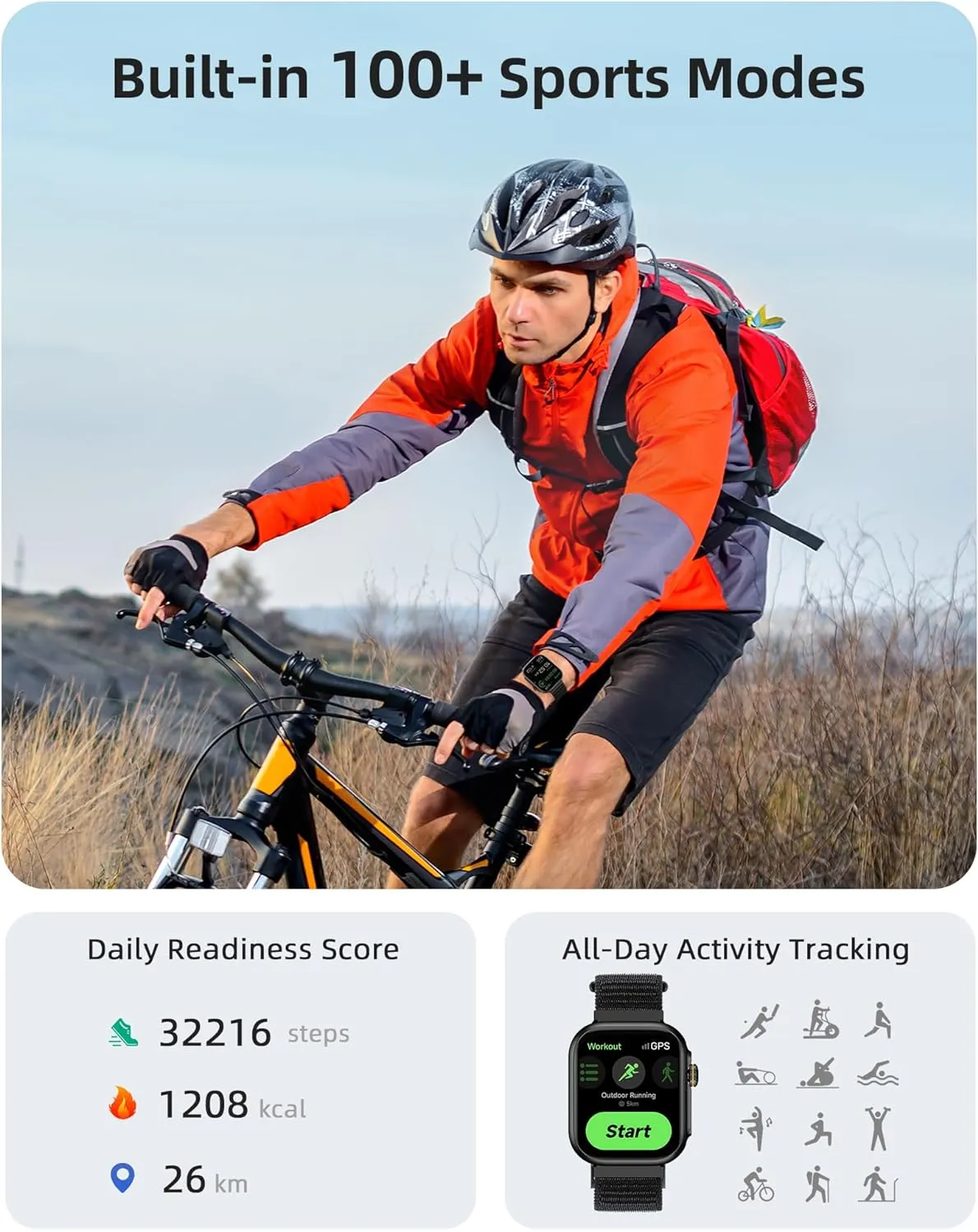 Parsonver Built-in GPS Smart Watch for Men Women with Bluetooth Calling, GPS Fitness Activity Tracker 100  Sport Modes, Heart Rate Sleep Monitor, Waterproof Pedometer for Android & iPhone(Two Bands)