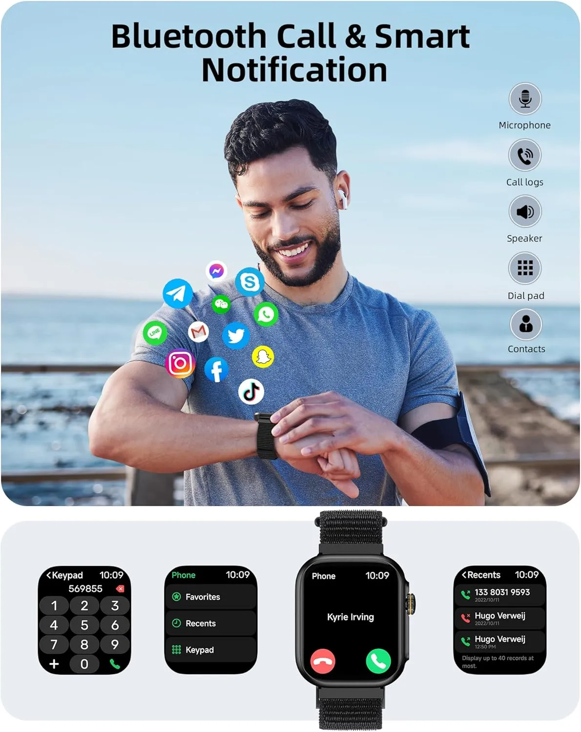 Parsonver Built-in GPS Smart Watch for Men Women with Bluetooth Calling, GPS Fitness Activity Tracker 100  Sport Modes, Heart Rate Sleep Monitor, Waterproof Pedometer for Android & iPhone(Two Bands)