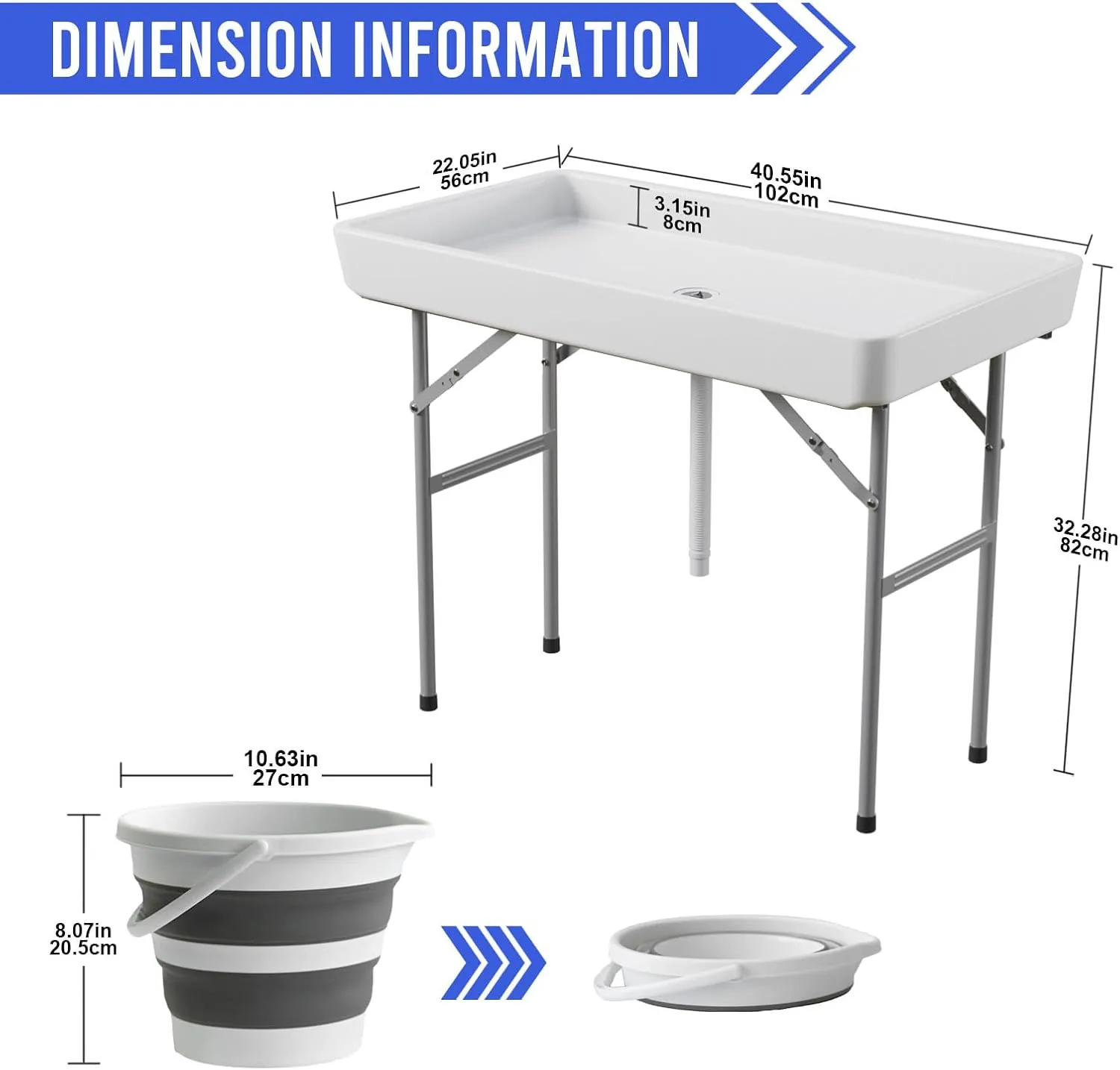 Party Ice Cooler Folding Table (Come with 5L Bucket), Portable Ice Table Matching Skirt, Portable Camping Table for Party, BBQ, Picnic