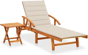 Patio Sun Lounger with Table and Cushion Solid Wood Acaciapatio Recliner Camping Chairs Tanning chairSuitable for Garden Courtyard