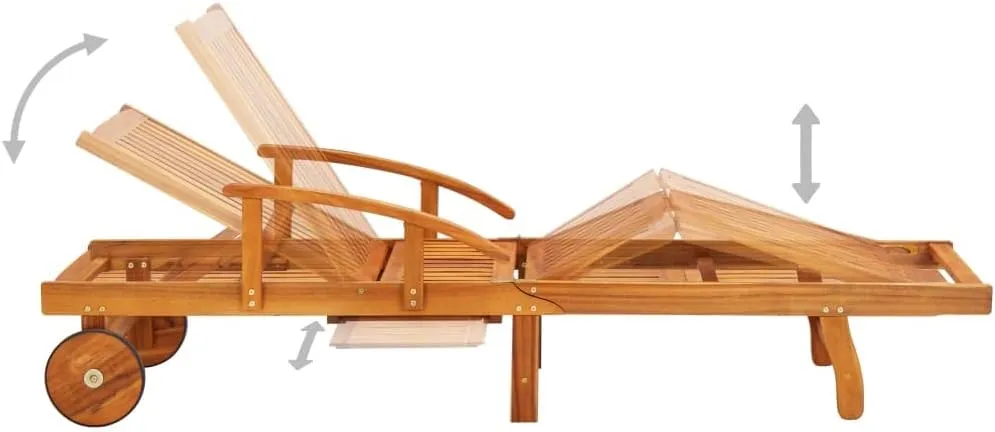 Patio Sun Lounger with Table and Cushion Solid Wood Acaciapatio Recliner Camping Chairs Tanning chairSuitable for Garden Courtyard