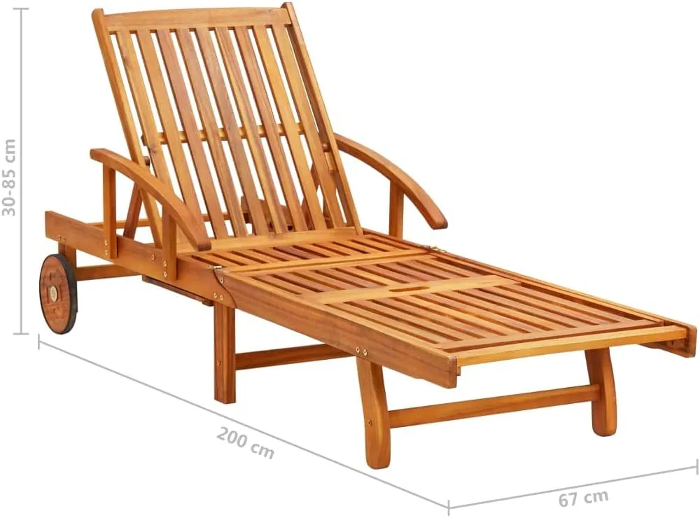 Patio Sun Lounger with Table and Cushion Solid Wood Acaciapatio Recliner Camping Chairs Tanning chairSuitable for Garden Courtyard