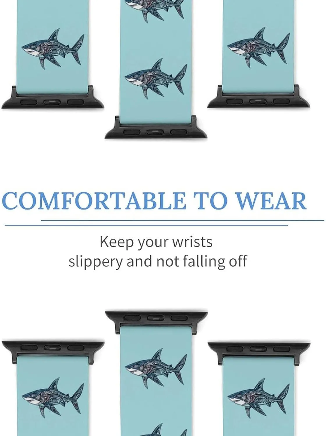 Pattern Shark Sport Silicone Watch Band Compatible with Iwatch Quick Release Replacement Strap