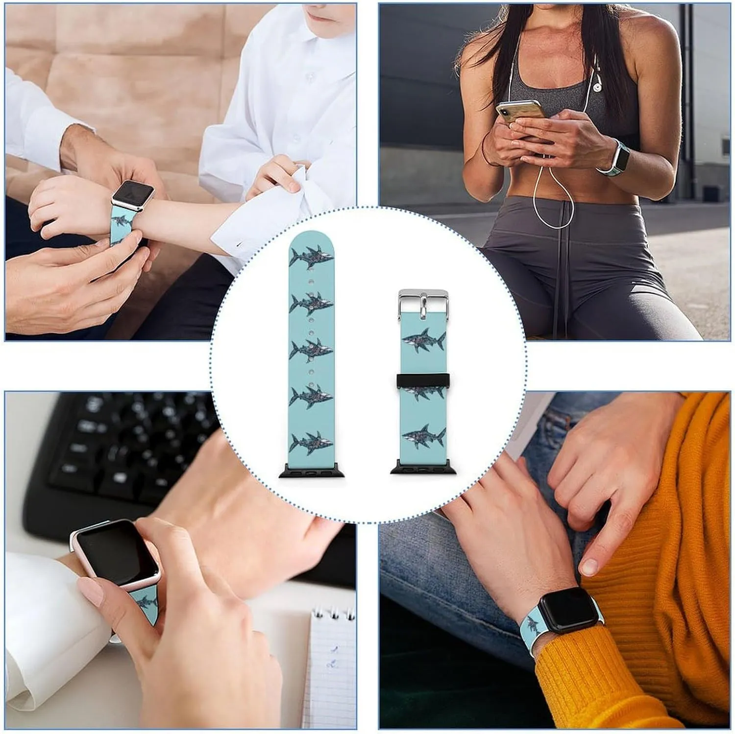 Pattern Shark Sport Silicone Watch Band Compatible with Iwatch Quick Release Replacement Strap