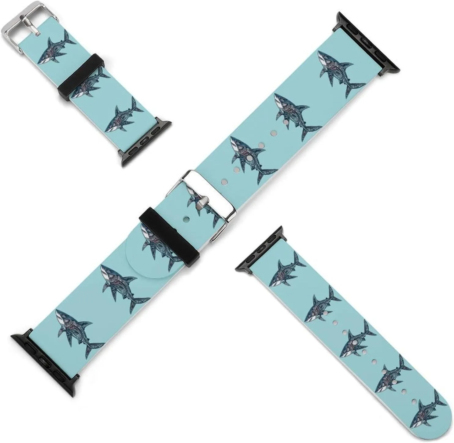 Pattern Shark Sport Silicone Watch Band Compatible with Iwatch Quick Release Replacement Strap