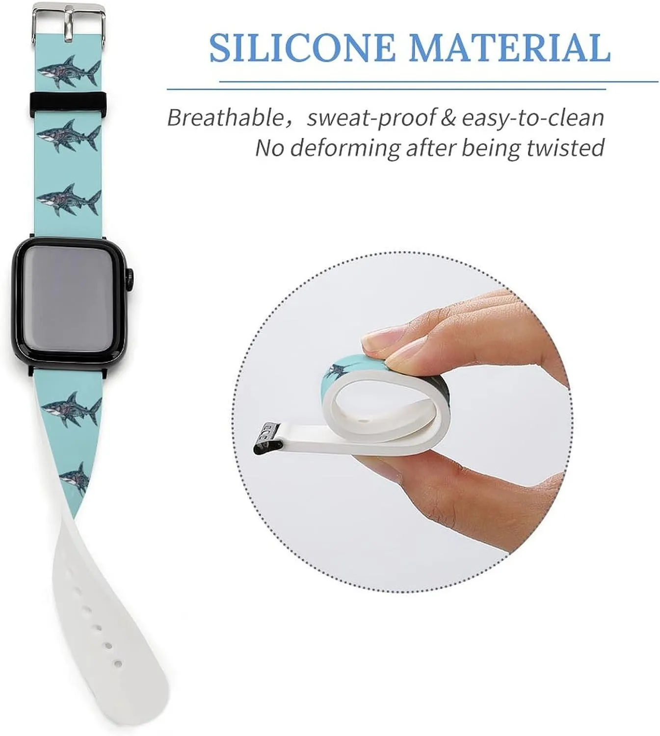 Pattern Shark Sport Silicone Watch Band Compatible with Iwatch Quick Release Replacement Strap