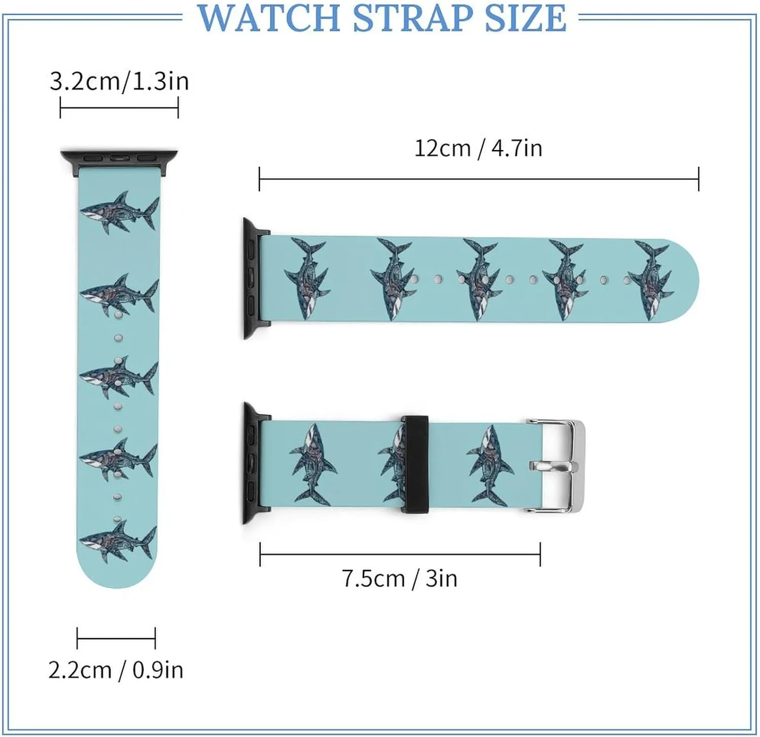 Pattern Shark Sport Silicone Watch Band Compatible with Iwatch Quick Release Replacement Strap