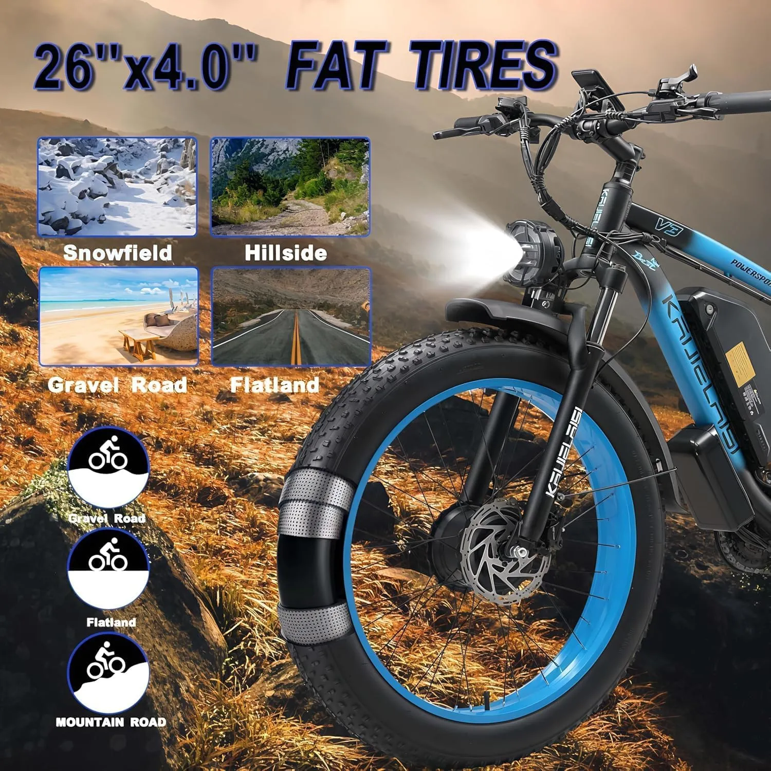 Peak 4000W Dual Motor Electric Bike for Adult, 26 Inch Fat Tire All Terrain Electric Bike with 48V 23AH Battery Long Range E Bike, 21 Speed ​​Electric Dirt Bikes for Men.