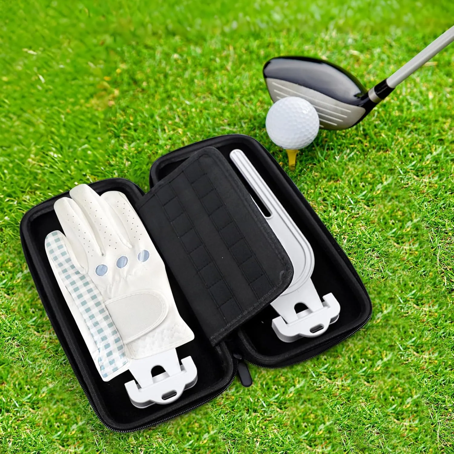 Performance Golf Glove Case with Airflow Holes & Two Gloves Holder, PU Material Organizer for Tees, Divot Tool, Ball Markers | Quick-Dry Storage, Gift for Men/Women Golfers