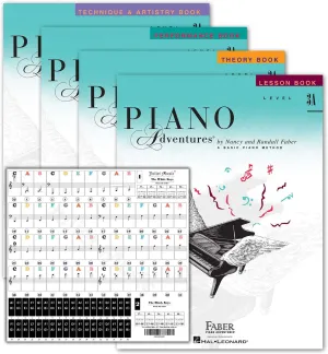 Piano Adventures Level 3A Learning Library Set By Nancy Faber - Lesson, Theory, Performance, Technique & Artistry Books & Juliet Music Piano Keys 88/61/54/49 Full Set Removable Sticker