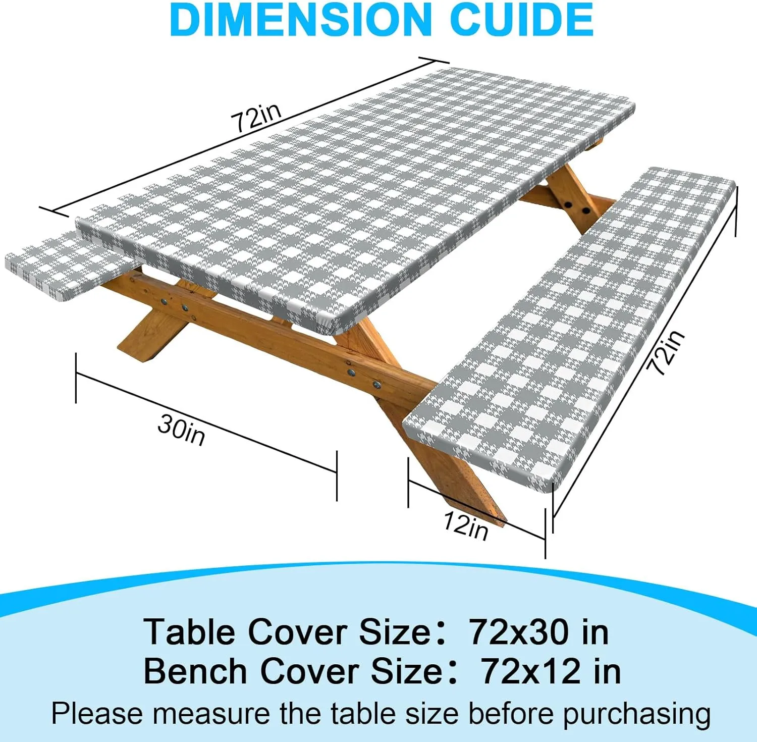 Picnic Table Cover with Bench Covers Portable Table Cloth Built-in Storage Pocket Picnic Table Covers with Elastic Waterproof Camping Essentials for RV Camping